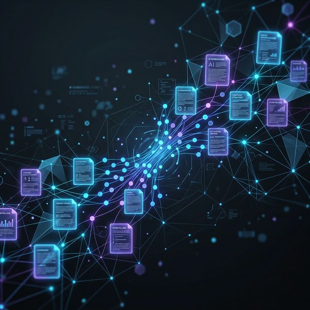 Abstract blue futuristic data flow diagram representing AI powered content generation