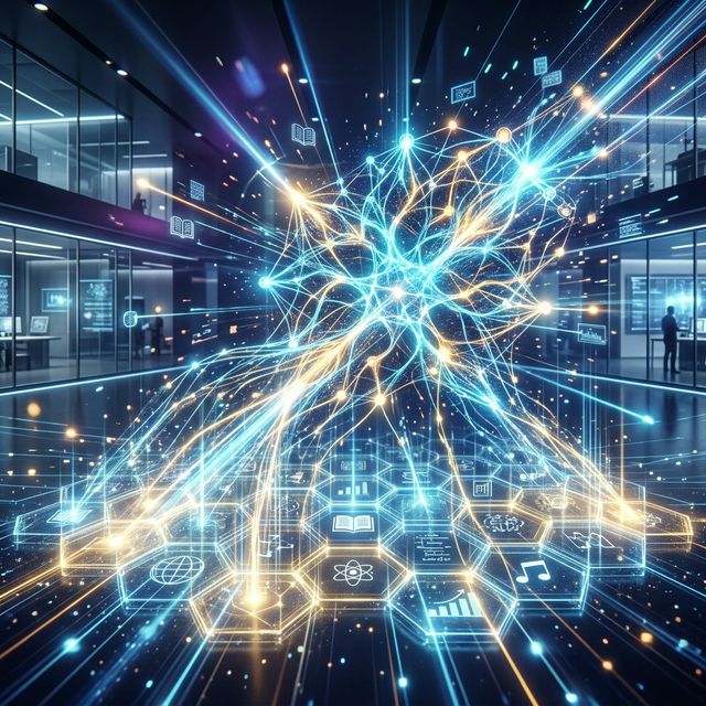 Abstract blue futuristic human brain and neural network technology paths