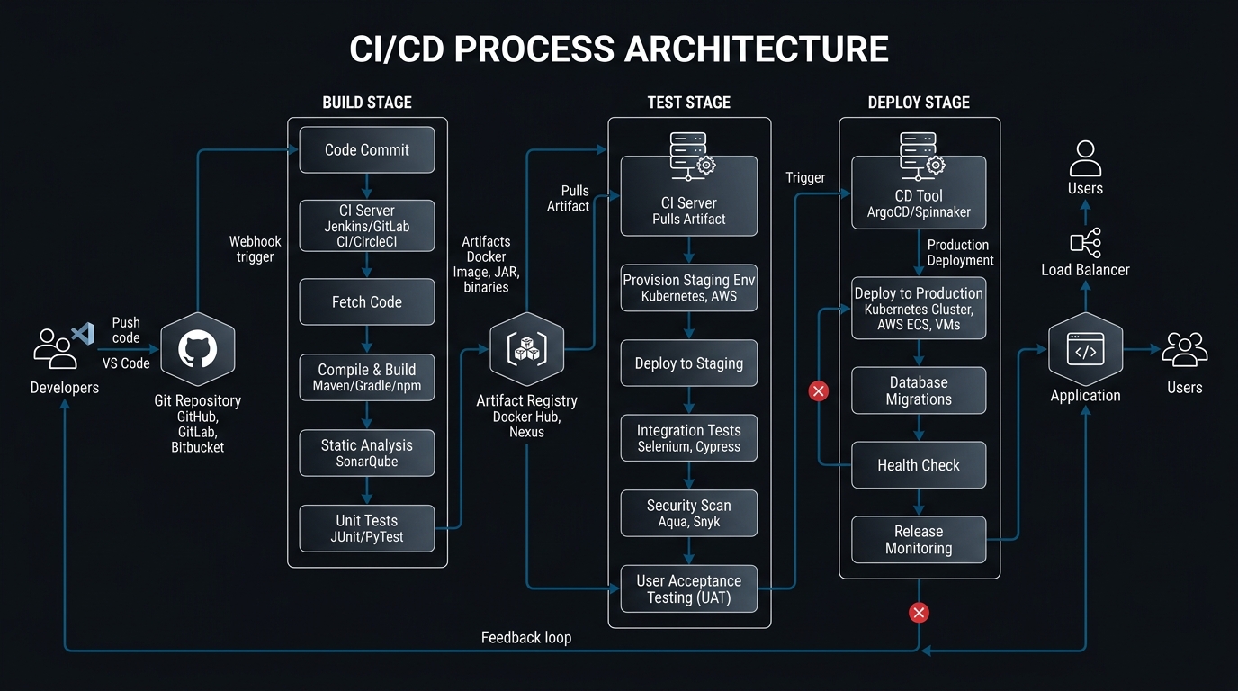 Technical architecture diagram showing CI/CD process