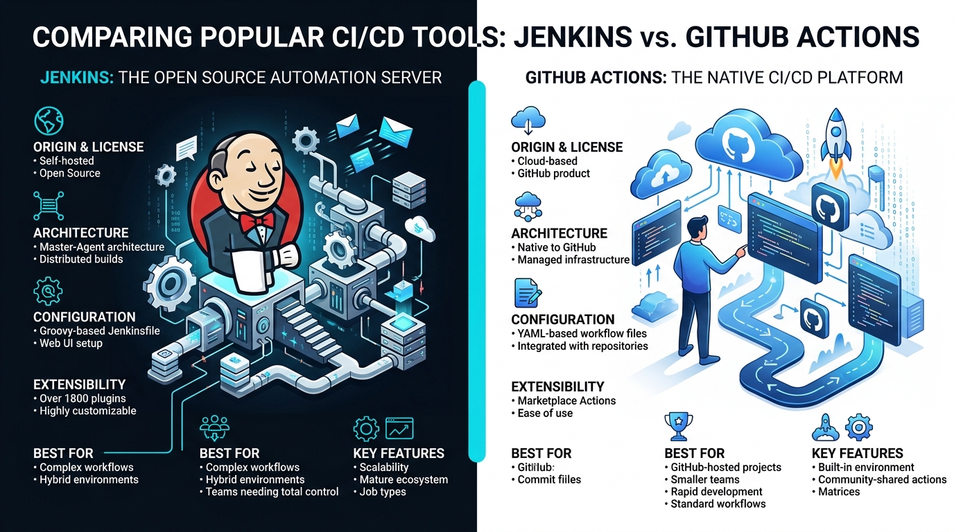 Comparison infographic of CI and CD tools